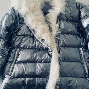 Luxury metallic down jacket with authentic Mongolian sheep fur